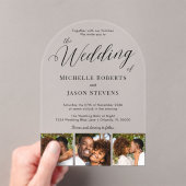 Moderne Chic 3 Fotostrip Kalligrafie Huwelijk Acryl Uitnodigingen (Insitu (Draagbaar))