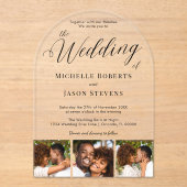 Moderne Chic 3 Fotostrip Kalligrafie Huwelijk Acryl Uitnodigingen (Voorkant)