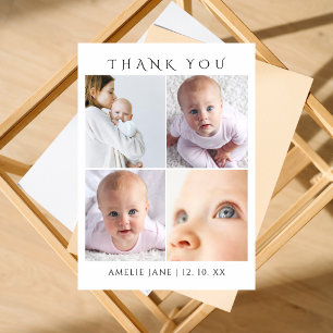 Moderne Chic 4 Foto Collage Baby Shower Bedankkaart