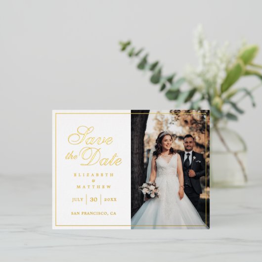 Moderne chic Afbeelding Wedding Save the Date Folie Uitnodiging Briefkaart (Staand Voorkant)