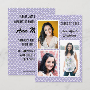 Moderne Chic Afstudeerfoto's 3 Paarse Quatrefoil - Kaart