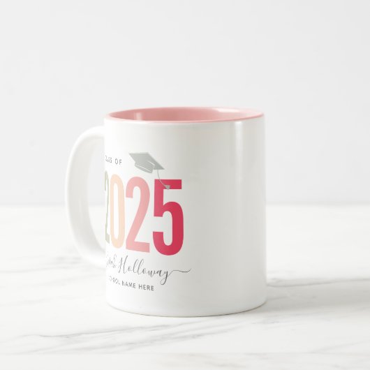 Moderne chic Afstuderen Blush roze foto Tweekleurige Koffiemok (Voorkant links)