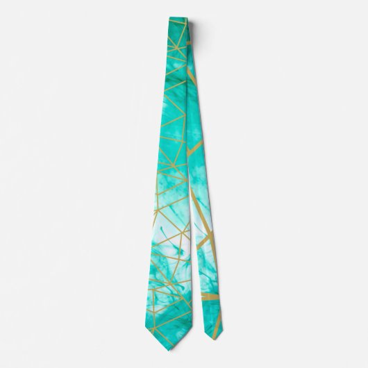 Moderne Chic Aqua Blue Waterverf en Gold Stropdas (Voorkant)