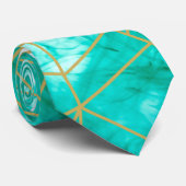 Moderne Chic Aqua Blue Waterverf en Gold Stropdas (Opgerold)