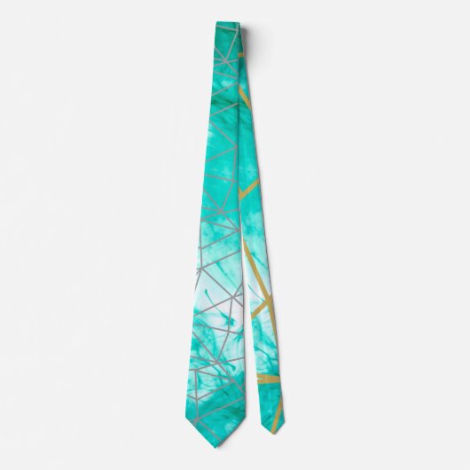 Moderne Chic Aqua Blue Waterverf en Silver Stropdas (Voorkant)