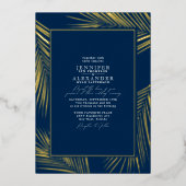 Moderne Chic Beach Palm & RSVP QR Code Weddenschap Folie Uitnodiging (Voorkant)