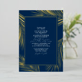 Moderne Chic Beach Palm & RSVP QR Code Weddenschap Folie Uitnodiging (Staand Voorkant)