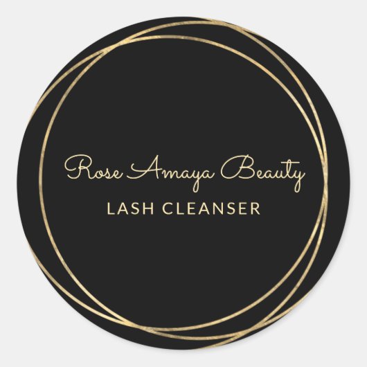 Moderne Chic Black en Gold Script Lash Cleanser Ronde Sticker (Voorkant)
