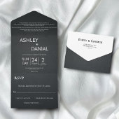 Moderne chic Black en White Script Rustic Wedding All In One Uitnodiging