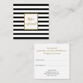 Moderne Chic Black en White Striped Gold Script Aanbevelingskaartje (Voorkant / Achterkant)