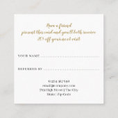 Moderne Chic Black en White Striped Gold Script Aanbevelingskaartje (Achterkant)