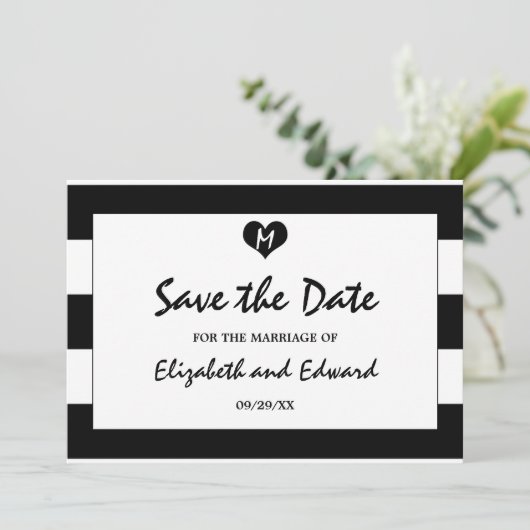 Moderne chic Black en White Wedding Save the Date (Staand voorkant)