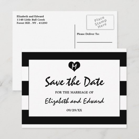 Moderne chic Black en White Wedding Save the Date Aankondigingskaart (Voorkant / Achterkant)