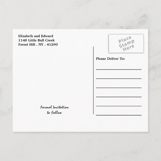 Moderne chic Black en White Wedding Save the Date Aankondigingskaart (Achterkant)