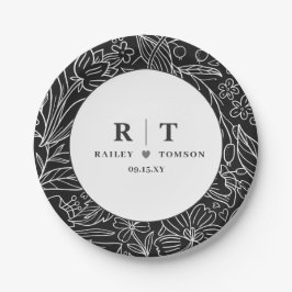 Moderne chic Black Flowers Elegant Party Papieren Bordje