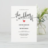 Moderne Chic Black, White RED Heart Wedding Kaart (Staand voorkant)