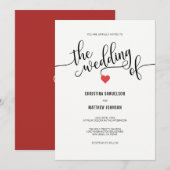 Moderne Chic Black, White RED Heart Wedding Kaart (Voorkant / Achterkant)
