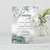 Moderne chic Black & White Waterverf Wedding Invi Kaart (Staand voorkant)