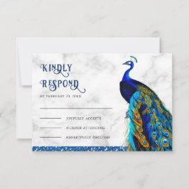 Moderne chic blauwe glitters pauw Indiase bruiloft RSVP Kaartje