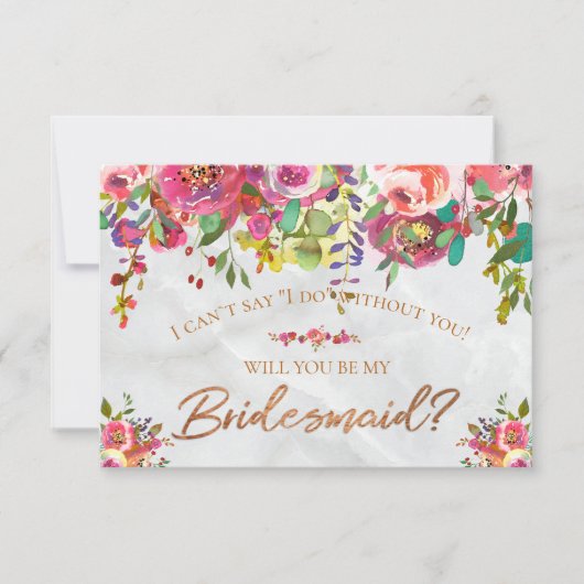 Moderne Chic Bloem Koper Folie Marmer Bruidsmeisje Kaart (Voorkant)