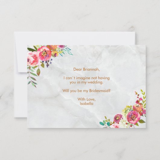 Moderne Chic Bloem Koper Folie Marmer Bruidsmeisje Kaart (Achterkant)