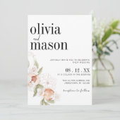 Moderne Chic Bloemige Perziken en Crème Trouw  Kaart (Staand voorkant)