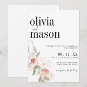 Moderne Chic Bloemige Perziken en Crème Trouw  Kaart (Voorkant / Achterkant)