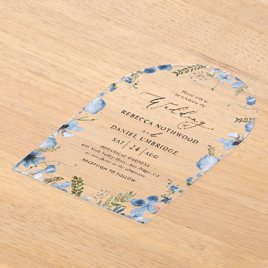 Moderne Chic Blue bruiloft Acryl Uitnodigingen (Laagn)