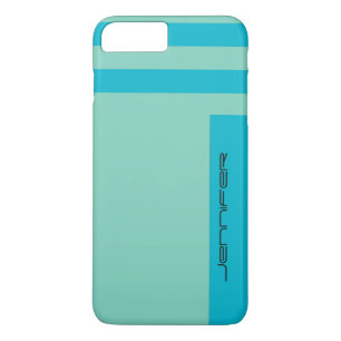 Moderne Chic Blue Green Two Way Stripe Custom Name iPhone 8/7 Plus Hoesje