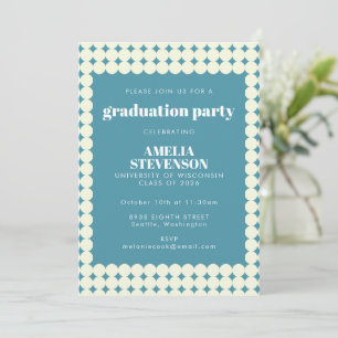 Moderne Chic Blue Simple Stippen Graduparty Kaart