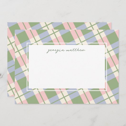 Moderne Chic Blush Pink Gingham Plays Note Kaart (Voorkant / Achterkant)