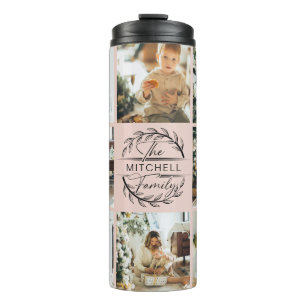 Moderne Chic Blush Roze Monogrammed & Fotocollage Thermosbeker
