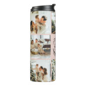 Moderne Chic Blush Roze Monogrammed & Fotocollage Thermosbeker (Gedraaid links)