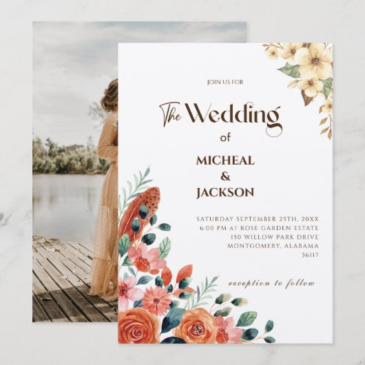 Moderne Chic Boheem Waterverf Bloemig Kaart (Voorkant / Achterkant)