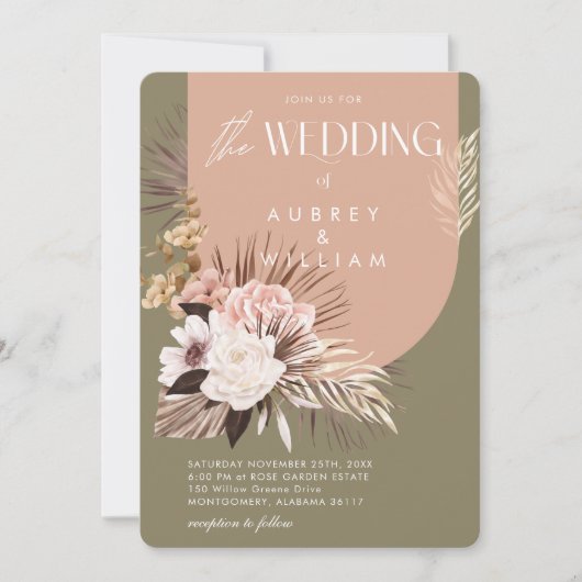 Moderne Chic Boheemse Aquarel Bloemige Bruiloft Kaart (Voorkant)