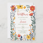 Moderne chic boho felle wilde bloemen 1 verjaardag kaart (Voorkant)