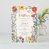 Moderne chic boho felle wilde bloemen 1 verjaardag kaart (Staand voorkant)