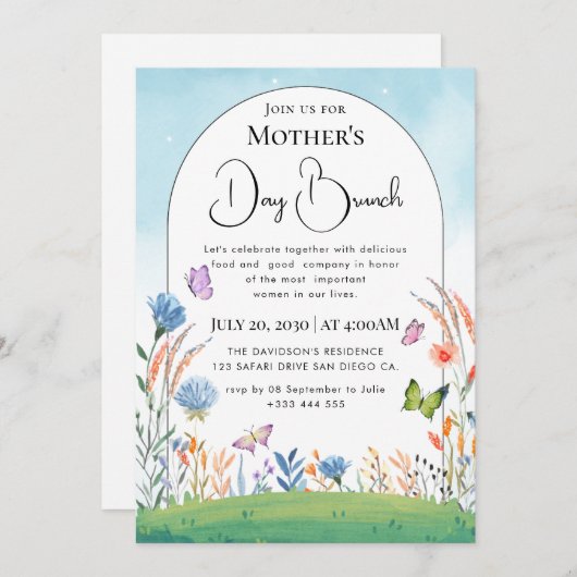 Moderne chic boho heldere wilde bloemen kaart (Voorkant / Achterkant)