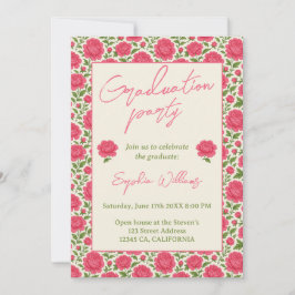 Moderne Chic Boho Pink Peony Afstudeerfeest Kaart