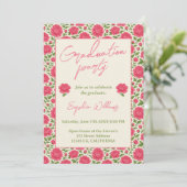 Moderne Chic Boho Pink Peony Afstudeerfeest Kaart (Staand voorkant)
