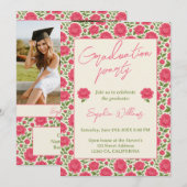 Moderne Chic Boho Pink Peony Afstudeerfeest Kaart (Voorkant / Achterkant)