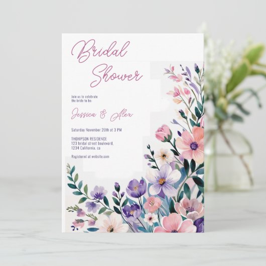 Moderne Chic Boho Wild Flowers Wedding Kaart (Staand voorkant)