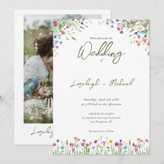 Moderne Chic boho wilde bloemen bruiloft Kaart (Voorkant / Achterkant)