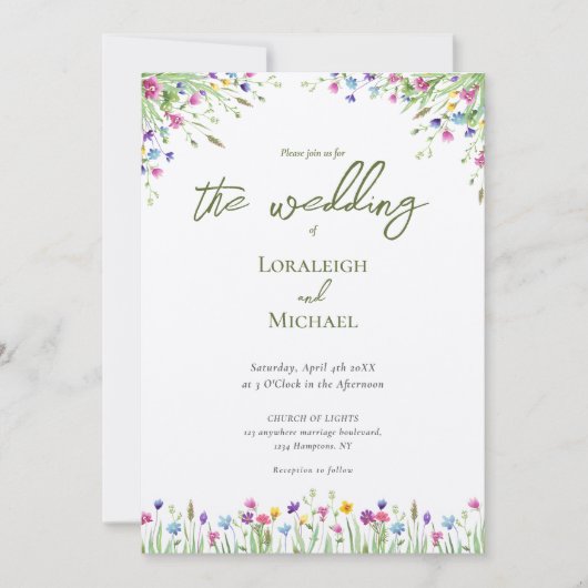 Moderne Chic boho wilde bloemen bruiloft Kaart (Voorkant)