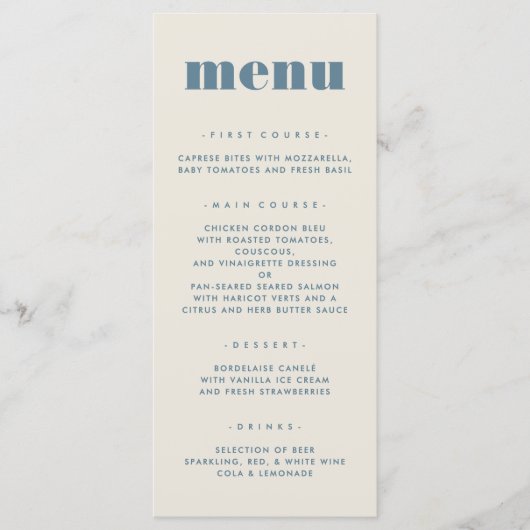 Moderne Chic Bold Typografie Eenvoudige bruiloft Menu (Voorkant)
