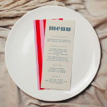 Moderne Chic Bold Typografie Eenvoudige bruiloft Menu<br><div class="desc">Een prachtige touch aan uw receptie tafels,  deze moderne bruiloft menu beschikt over chique vet typografie met een prachtig kleurenpalet. De voorkant is minimalistisch en eenvoudig,  draai hem dan om voor een kleurexplosie met felle roze en rode strepen!</div>