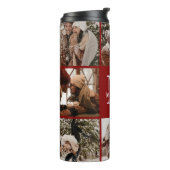 Moderne Chic Bourgondië Monogrammed & Fotocollage Thermosbeker (Gedraaid links)