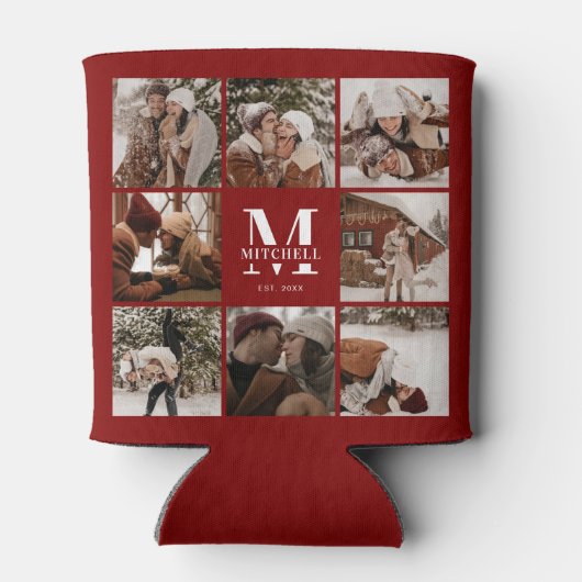 Moderne Chic Bourgondische Fotocollage Keepsake Blikjeskoeler (Achterkant)