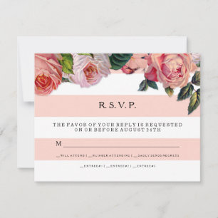 MODERNE Chic Brede Strepen met Rozen, Huwelijk RSV RSVP Kaartje