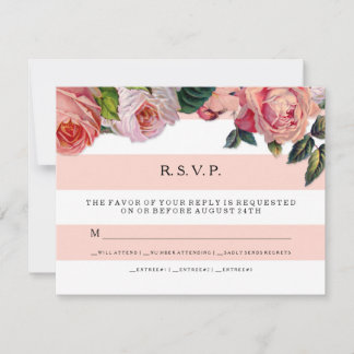 MODERNE Chic Brede Strepen met Rozen, Huwelijk RSV RSVP Kaartje